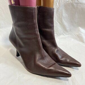 y2k booties pointed toe brown leather womens 8.5 BP mitzi zip up high heel